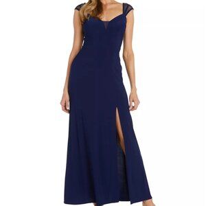 R & M RICHARDS Women's Mesh-Sleeve Sweetheart Gown